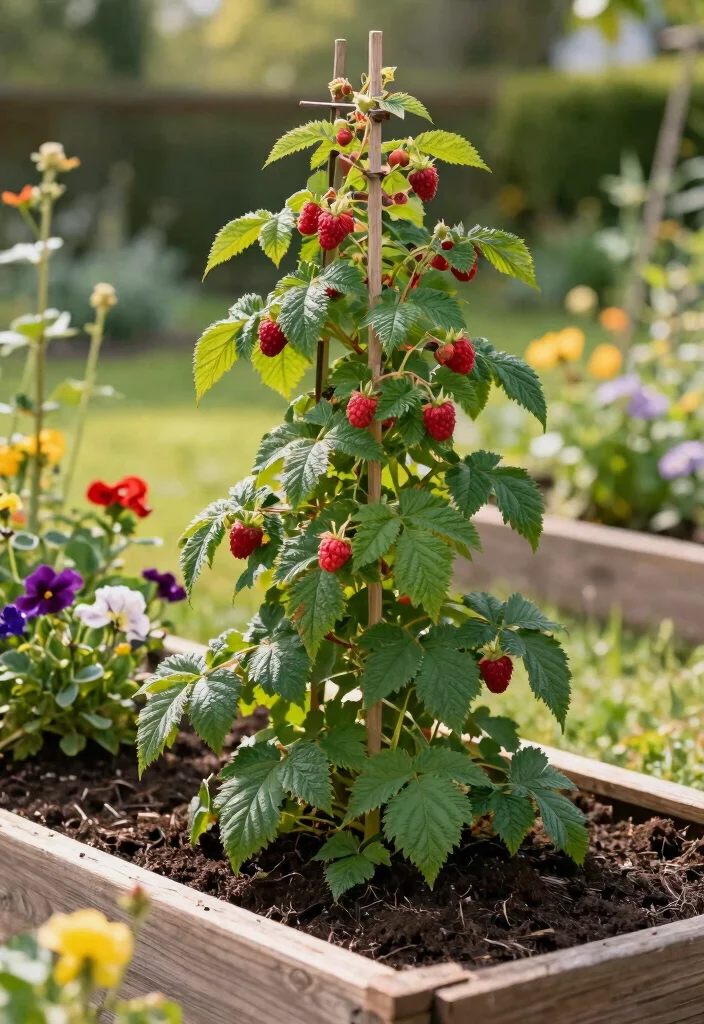 15 Raspberry Trellis Ideas That Keep Berries Off the Ground and Easy to Pick - 9. Raised Bed with Integrated Trellis 1