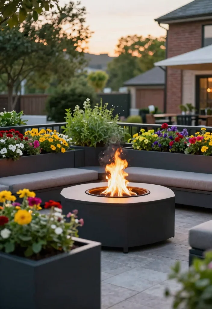 15 Small Fire Pit Ideas That Fit on Apartment Patios and Decks - 6. Fire Pit with Surrounding Planters 1