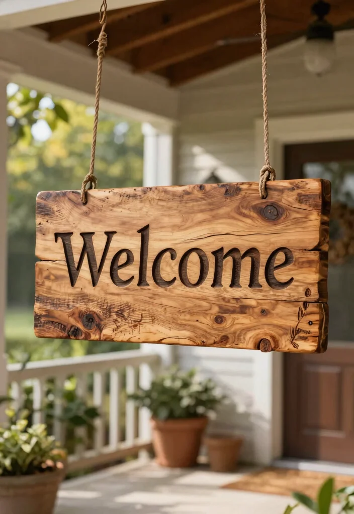 15 Spring Porch Decorating Ideas That Brighten Up Your Entryway - 13. Handcrafted Welcome Signs 1