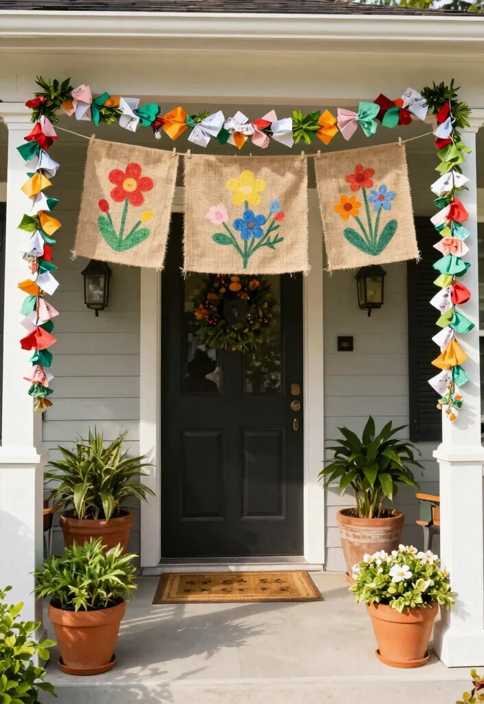 15 Spring Porch Decorating Ideas That Brighten Up Your Entryway - 14. Seasonal Banners and Garlands 1