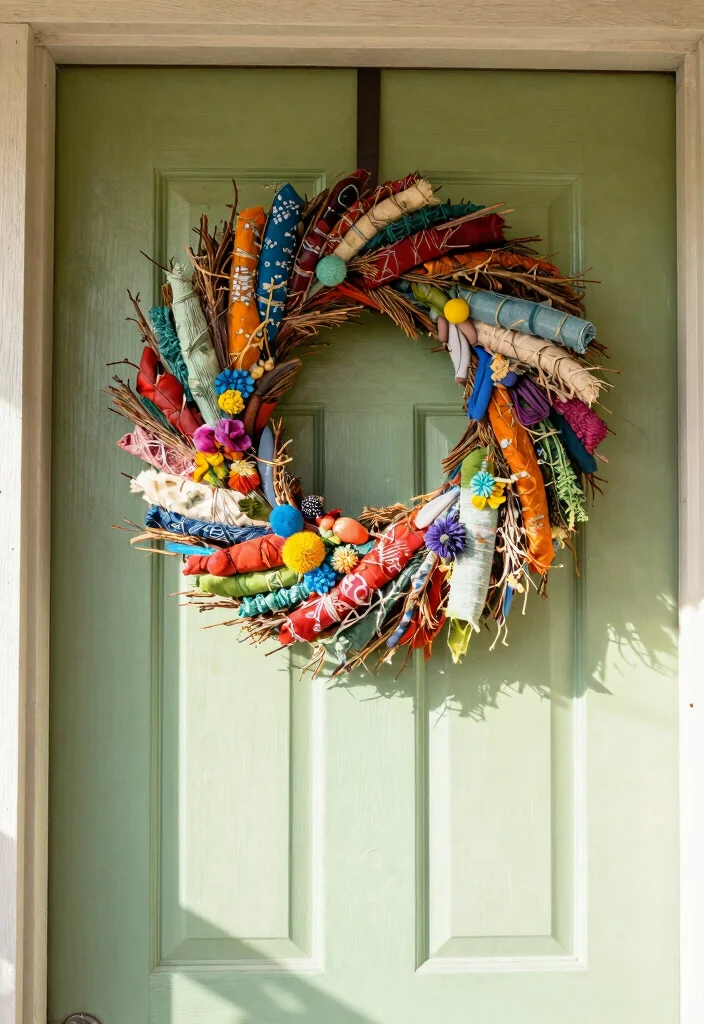 15 Spring Porch Decorating Ideas That Brighten Up Your Entryway - 7. Recycled Material Wreaths 1
