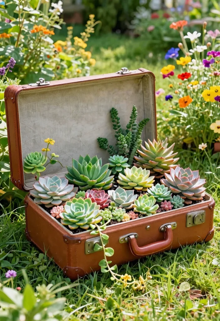 15 Unique Planter Ideas That Turn Junk Into Garden Gold - 2. Vintage Suitcase Garden 1
