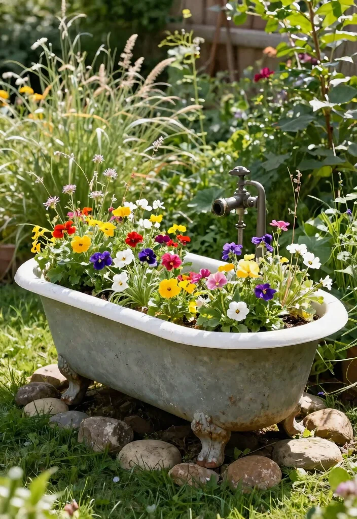 15 Unique Planter Ideas That Turn Junk Into Garden Gold - 5. Bathtub Blooms 1