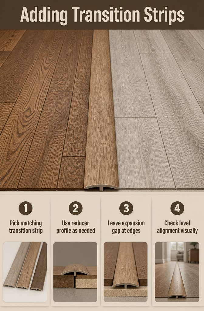 Information graphic on adding transition strips between floors.