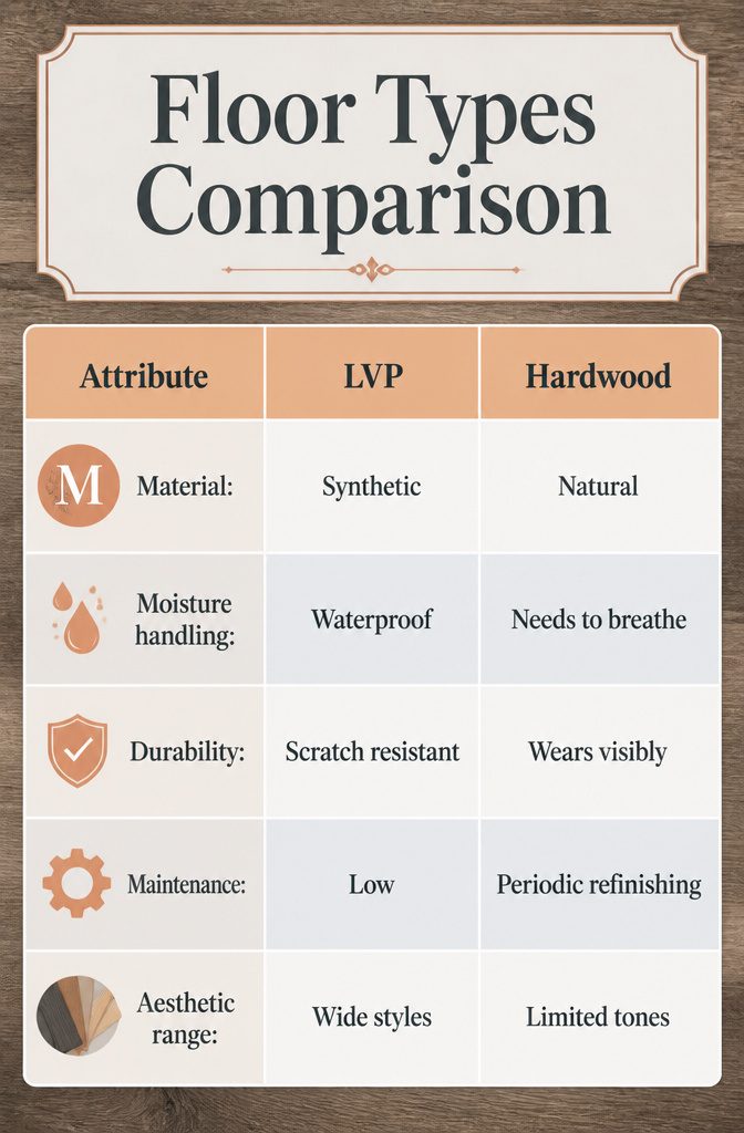 Information graphic comparing floor types and their characteristics.