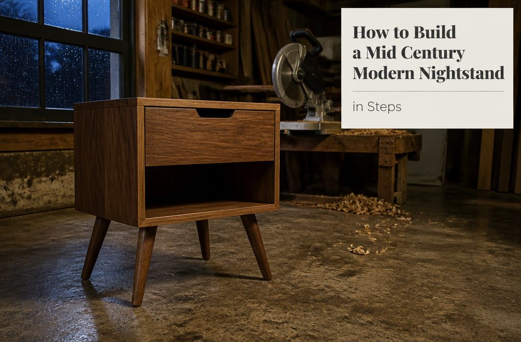Finished mid-century nightstand with a closed drawer and four tapered legs