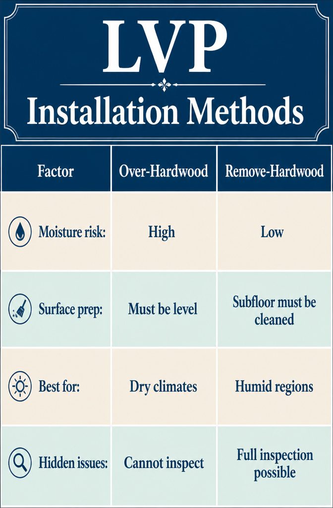Information graphic comparing installation methods for LVP.