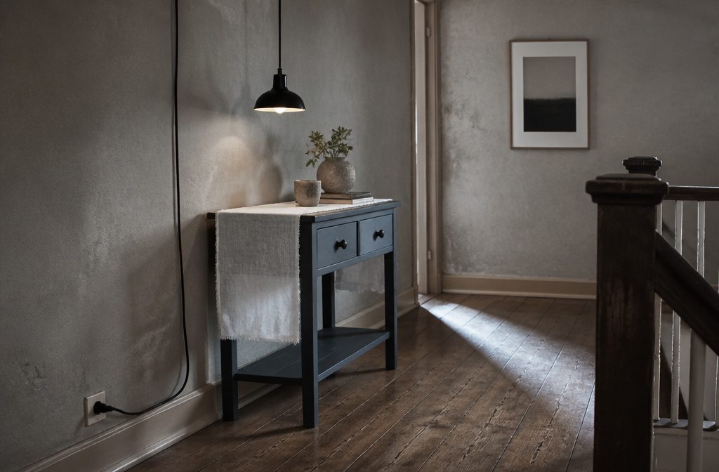 Plug-in pendant hanging from a cord in a room