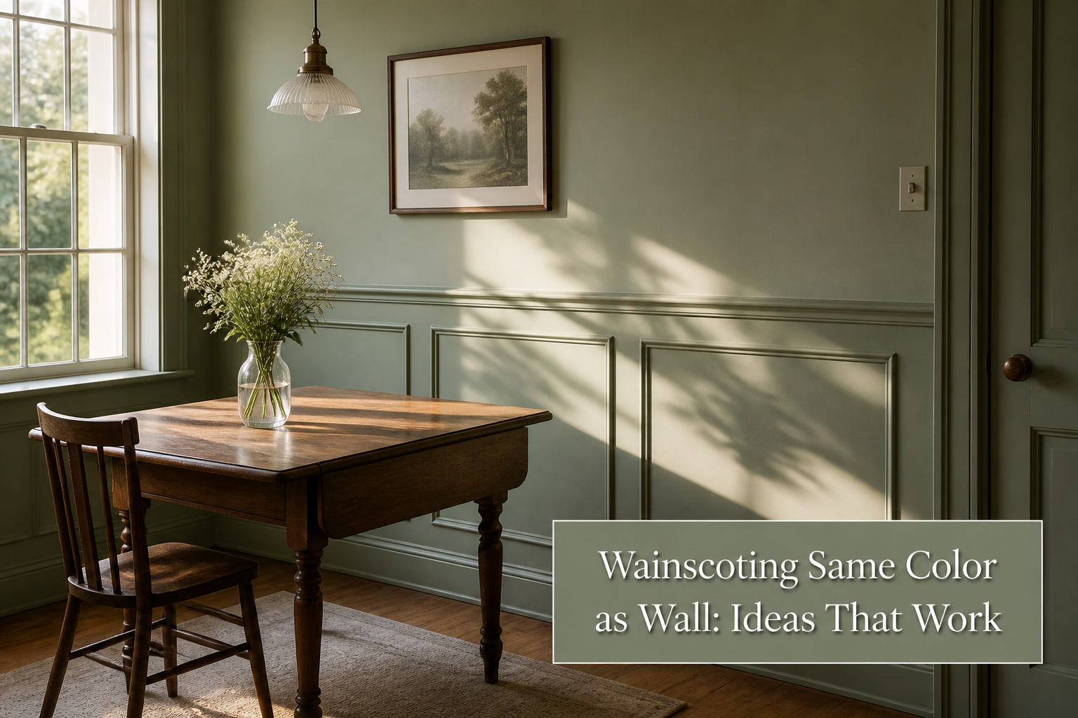 Wainscoting and wall painted the same color for a cohesive appearance.